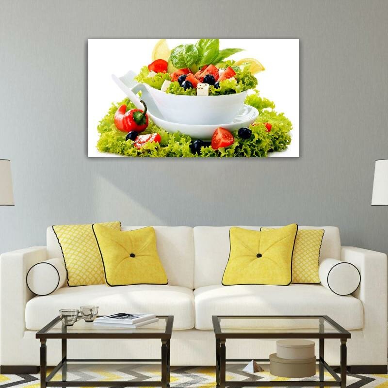 Картина на холсте 60x110 LinxOne "Овощной салат овощи green" интерьерная для дома / на стену / на кухню / с подрамником
