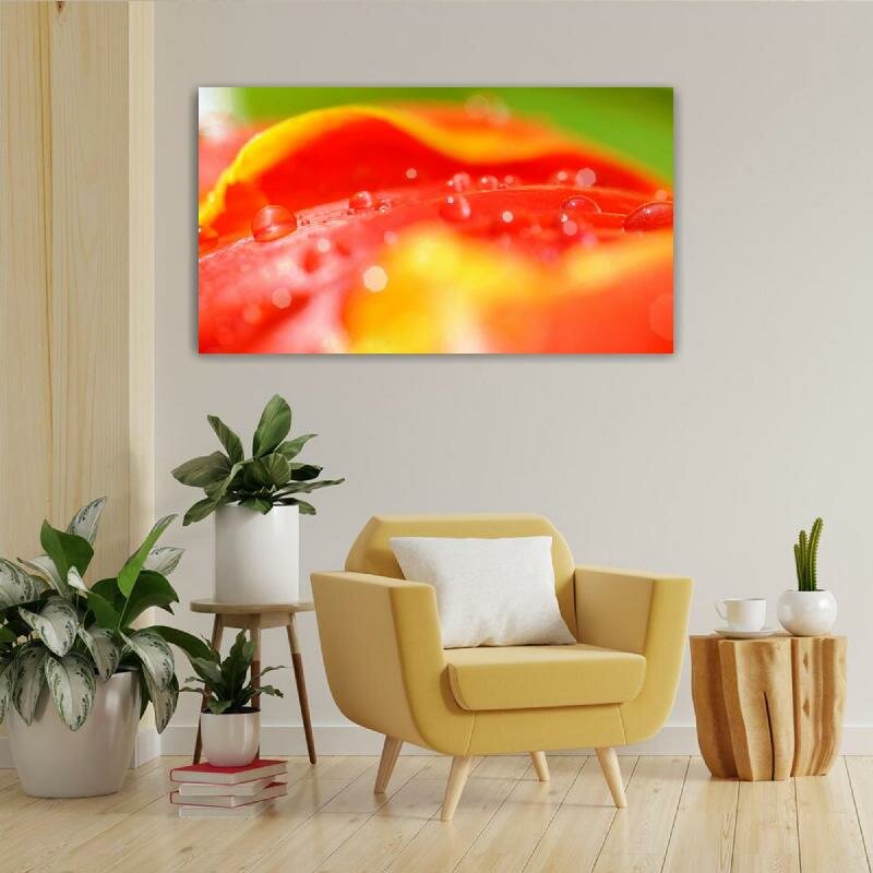 Картина на холсте 60x110 LinxOne "Красный, цветок, тюльпан, макро" интерьерная для дома / на стену / на кухню / с подрамником