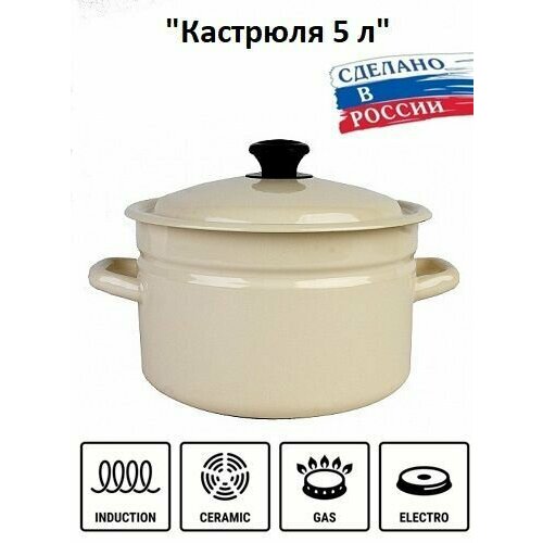 Кастрюля эмалированная сталь 5,0 л 