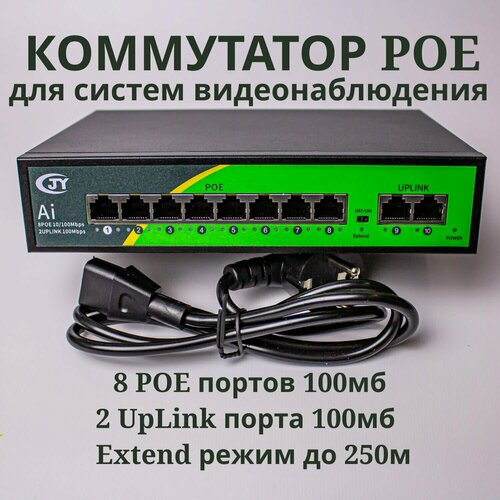 Коммутатор свитч 8 POE 8023afat портов 2 ETH порта 100Mbs JY SMART SWITCH 349000₽