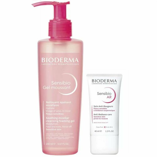 Bioderma Набор Sensibio для базового ухода за чувствительной кожей: крем, 40 мл + гель, 200 мл очищающий гель для кожи с покраснениями и шелушениями sensibio ds 200 мл