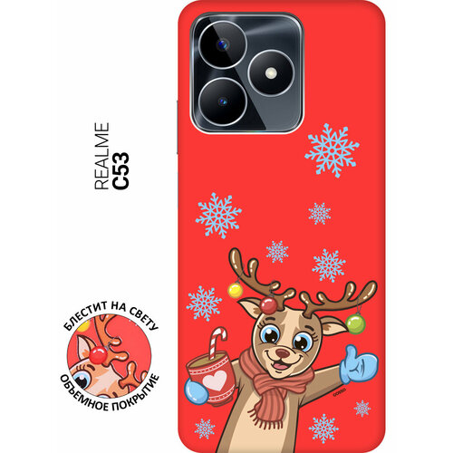 Силиконовый чехол на Realme C53, Рилми С53 Silky Touch Premium с принтом Christmas Deer красный силиконовый чехол на realme c53 рилми с53 silky touch premium с принтом lovers hands красный