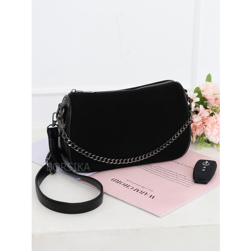 Сумка  багет  Батончик, фактура матовая, бархатистая, черный