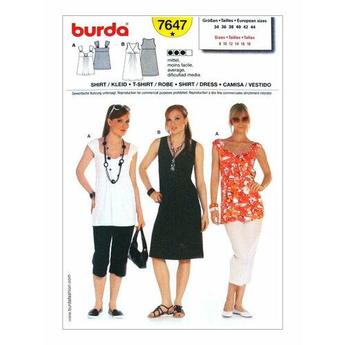 Выкройка Burda 7647 Блузон, платье выкройка burda 9740 платье брючки