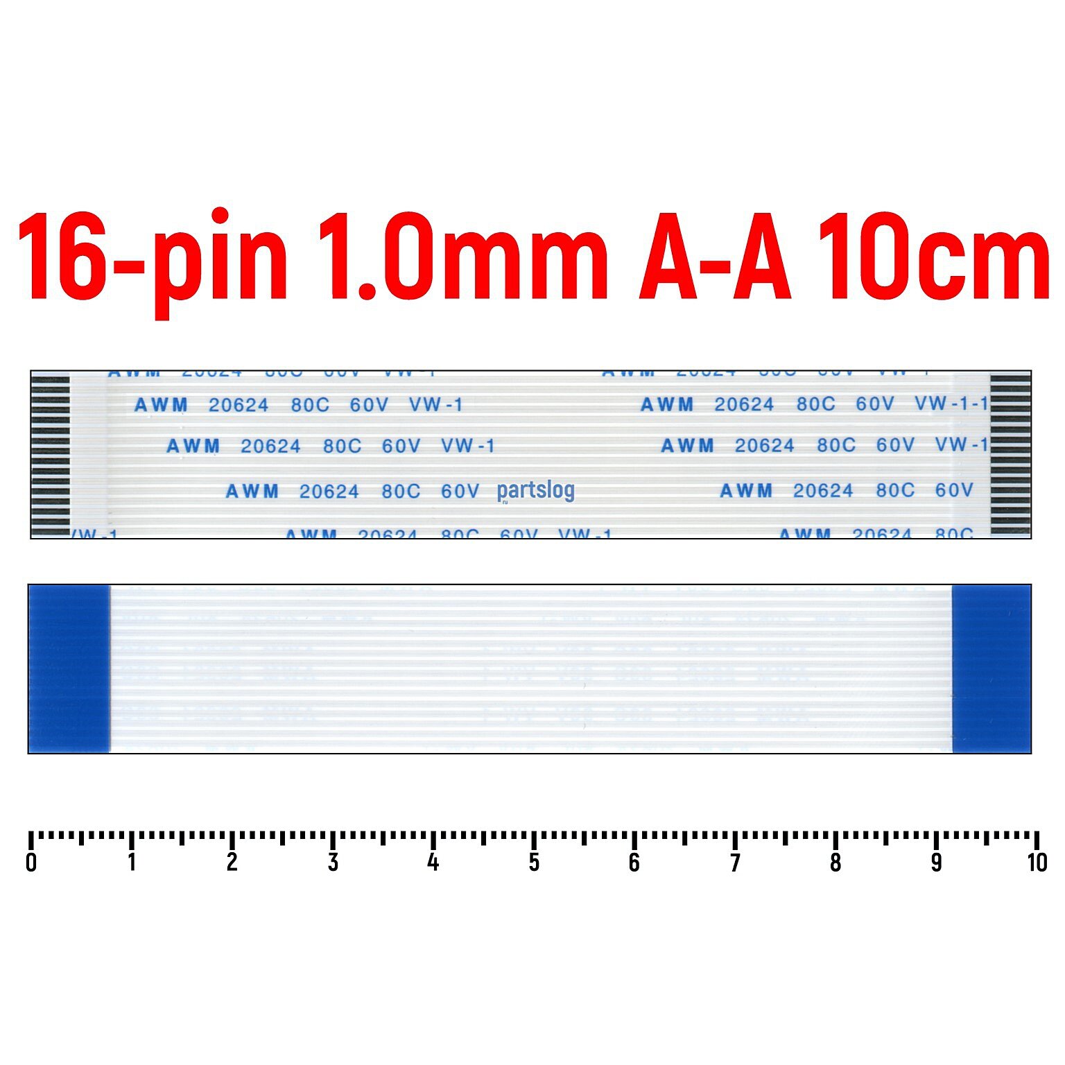 Шлейф FFC 16-pin Шаг 1.0mm Длина 10cm Прямой A-A
