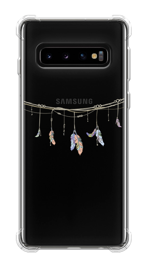 Противоударный силиконовый чехол на Samsung Galaxy S10 / Самсунг Галакси S10 с рисунком Перышки на веревке