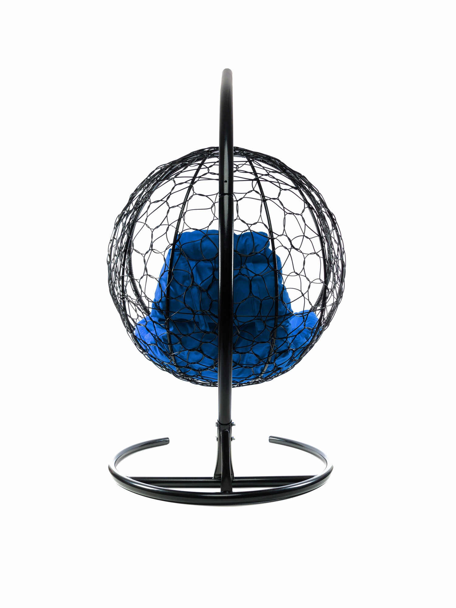 Подвесное кресло круг с ротангом чёрное, синяя подушка - фотография № 4