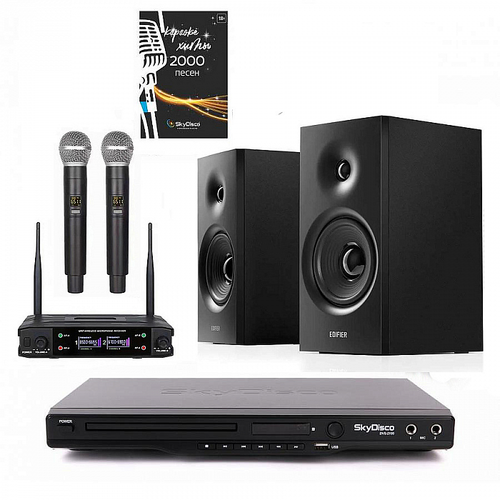 Комплект караоке для дома SkyDisco Karaoke Home Set 4+R1042BT: приставка с баллами, микрофоны, диск 2000 песен