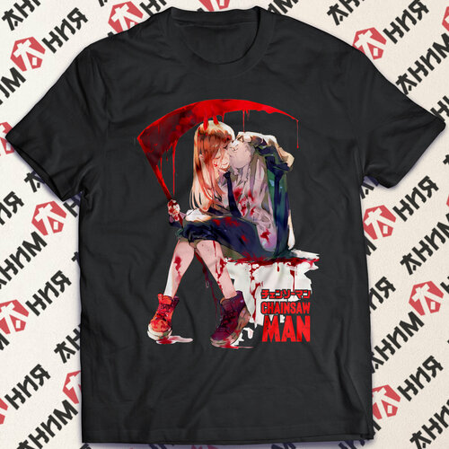 фото Футболка футболка chainsaw man, человек-бензопила, размер l, черный анимания brand