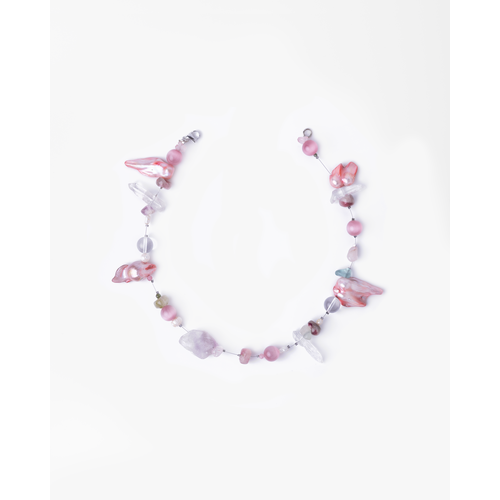 Чокер, циркон, тигровый глаз, горный хрусталь, турмалин, жемчуг культивированный, белый, розовый