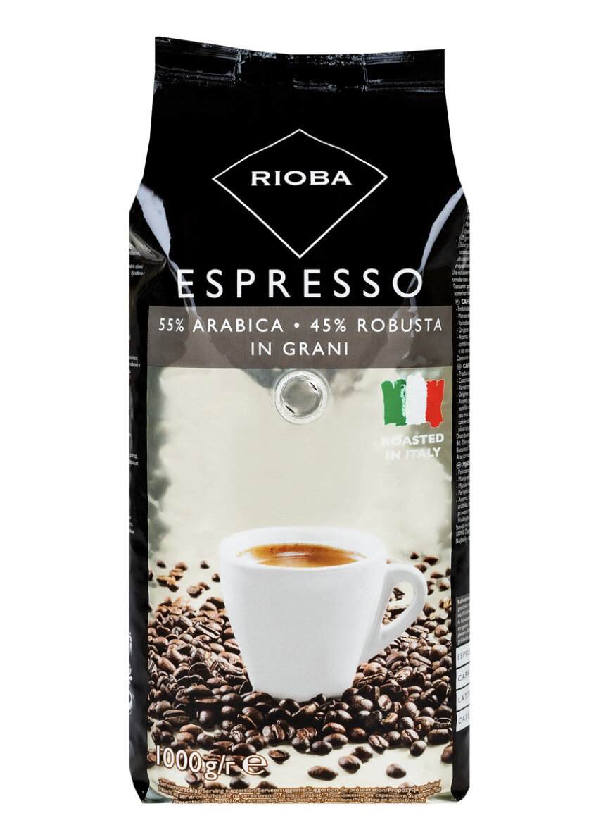 Кофе в зернах RIOBA Silver 55% арабика и 45% робуста 1кг.