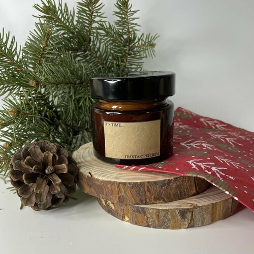 Свеча ароматическая пихта фрейзера в банке деревянный фитиль натуральный соевый воск зимний аромат подарок на Новый год 2024 653₽