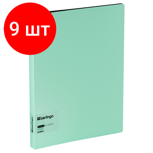 Комплект 9 шт, Папка с 40 вкладышами Berlingo Instinct, 24мм, 700мкм, с внутр. карманом, мятный папка файловая 40 вкладышей berlingo instinct а4 пластик 24мм 700мкм мятный db4 40520