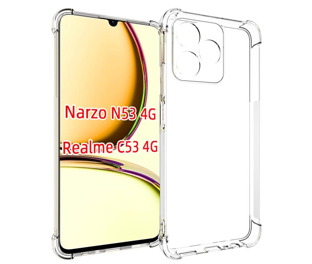 Чехол-накладка MyPads Tocco на Realme C53 / Narzo N53 с усиленной защитой углов, противоударный, прозрачный