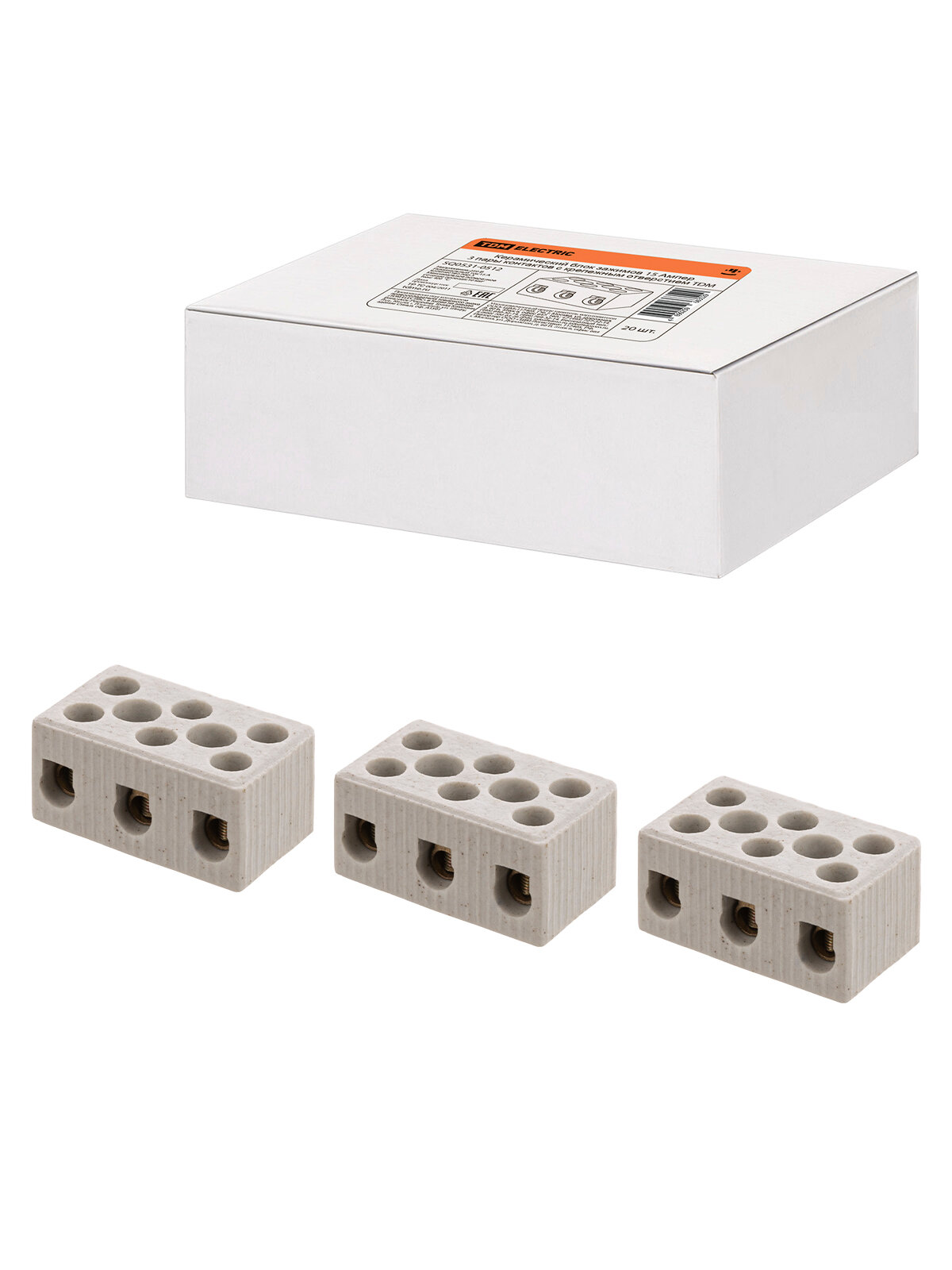 Керамический блок зажимов 15 Ампер 3 пары контактов с крепежным отверстием TDM SQ0531-0512, цена за 1 штуку