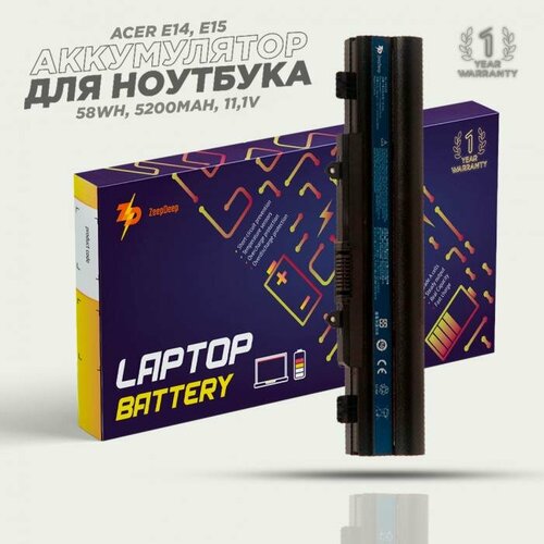 Аккумулятор для ноутбука Acer E14, E15, E5-421, E14 Touch, E15 Touch, E5-571G, E5-572G, Extensa 2509, EX2509, 2510, EX2510, 2510G, EX2510G (AL14A32) ZeepDeep Energy 58Wh, 5200mAh, 11,1V аккумулятор для ноутбука acer um09b31 um09b34