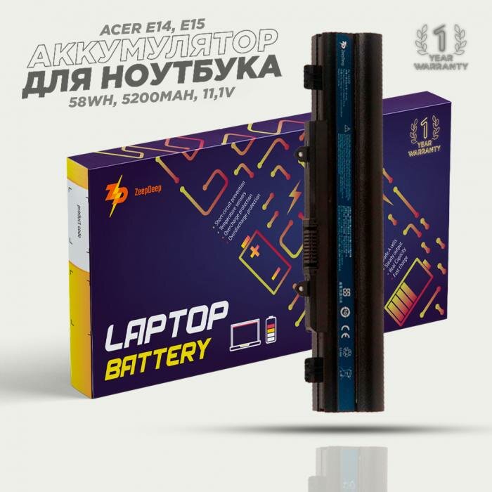 Аккумулятор для ноутбука Acer E14, E15, E5-421, E14 Touch, E15 Touch, E5-571G, E5-572G, Extensa 2509, EX2509, 2510, EX2510, 2510G, EX2510G (AL14A32) ZeepDeep Energy 58Wh, 5200mAh, 11,1V