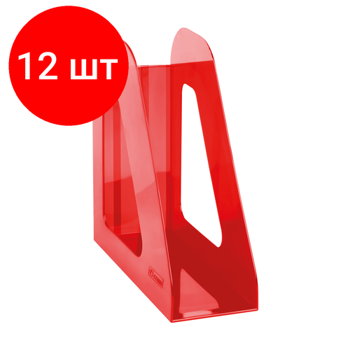 Комплект 12 шт, Лоток для бумаг вертикальный СТАММ Фаворит, тонированный красный, ширина 90мм