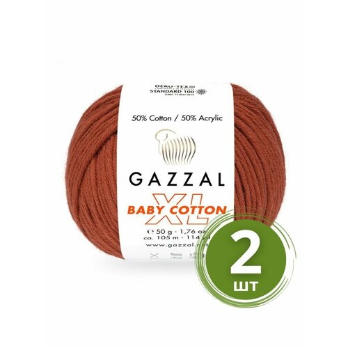 Пряжа Gazzal Baby Cotton XL (Беби Коттон XL) - 2 мотка Цвет: 3453 Терракот 50% хлопок, 50% акрил, 50 г 105 м