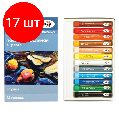 Комплект 17 шт, Пастель масляная Гамма Студия, 12 цветов, картон. упаковка