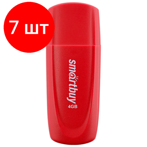 Комплект 7 шт, Память Smart Buy Scout 4GB, USB 2.0 Flash Drive, красный комплект 7 шт память smart buy scout 64gb usb 2 0 flash drive красный