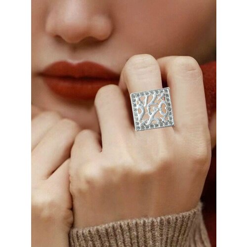 фото Кольцо, кристаллы swarovski, искусственный камень, размер 20, белый, серебряный нет бренда