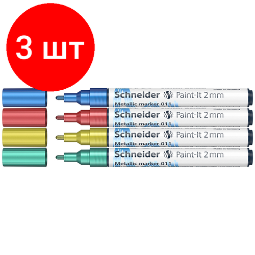 Комплект 3 шт, Набор маркеров для декорирования Schneider Paint-It 011 04цв, металлик, 2.0мм