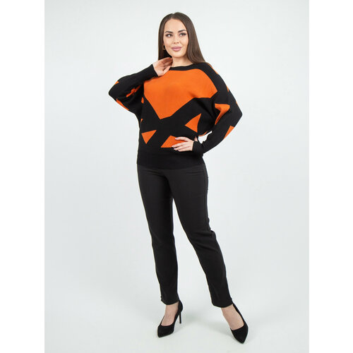 Свитер, размер 52/60, черный, оранжевый