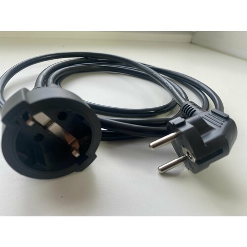 Удлинитель сетевой 0.5м с заземлением с одной розеткой IP22 16А ПВС ГОСТ 3х1,5 удлинитель бытовой черный