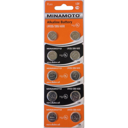 Батарейка часовая MINAMOTO Alkaline Battery LR54/LR1130/389/AG10 10 штук в блистере батарейка ag10 lr54 lr1130 389 1 5v smartbuy blister 1 шт