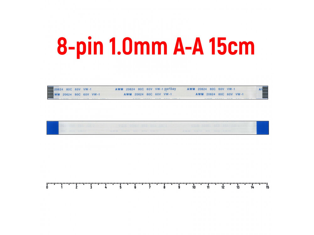 Шлейф FFC 8-pin Шаг 1.0mm Длина 15cm Прямой A-A AWM 20624 80C 60V VW-1