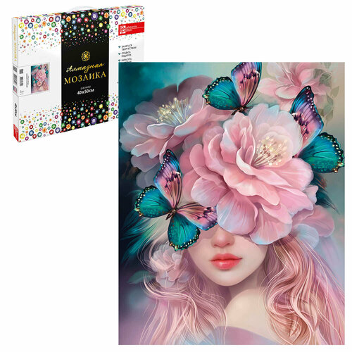 фото Феникс+ набор для творчества алмазная мозаика, девушка с цветами, 40*50 см, 24 цветов страз, картонная коробка с ручкой