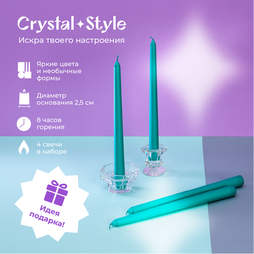 Свечи бирюзовый бриз, форма конус h25см (уп.4шт) №8