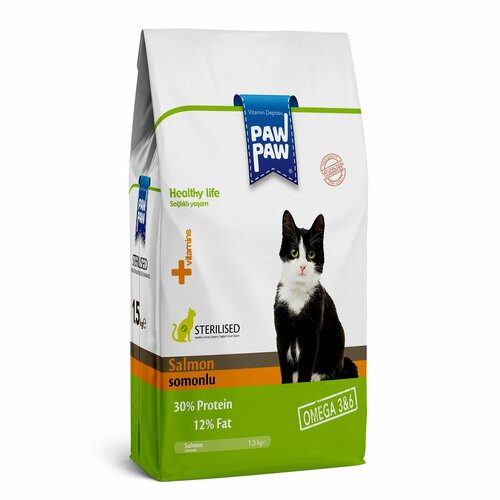 Корм для кошек Paw paw 1.5кг Sterilised Cat Food with Salmon стерилизованных с лососем сухой