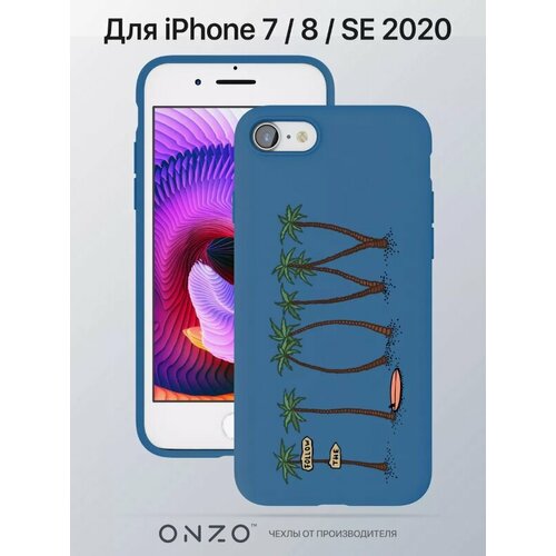 Чехол на iPhone 7, 8, SE 2020 / Айфон 7, 8, СЕ 2020 бампер синий с принтом "Travel"