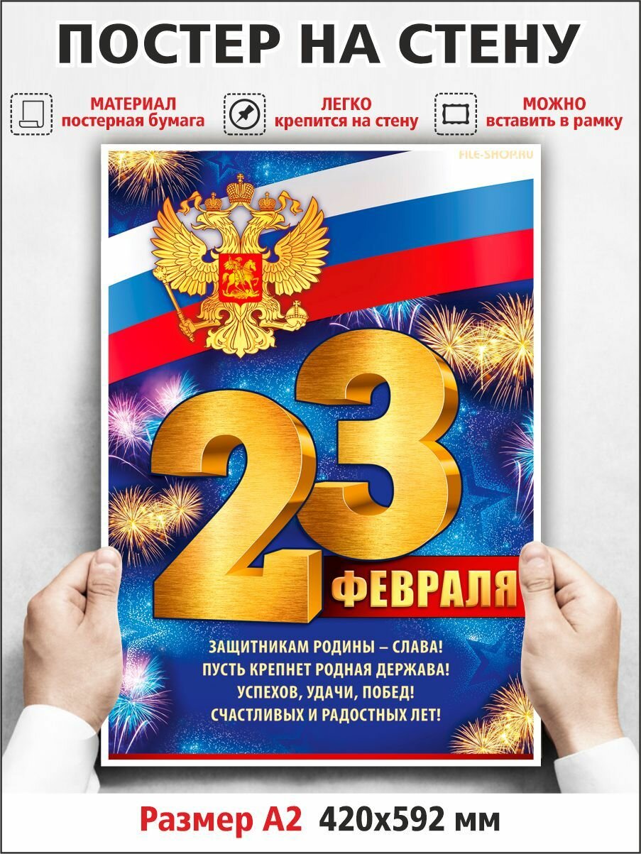 Плакат "С 23 февраля!" 42х60 см