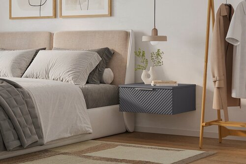 Изображение товара Тумба прикроватная подвесная МебельЛэнд24 Салерно NEW 1 Графит 50x42x22 серый консоль