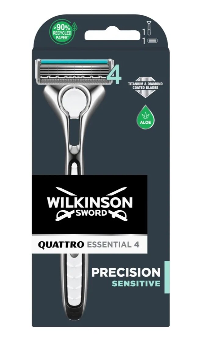 Многоразовый бритвенный станок Wilkinson Sword Quattro Essential Precision Sensitive, 1 шт.