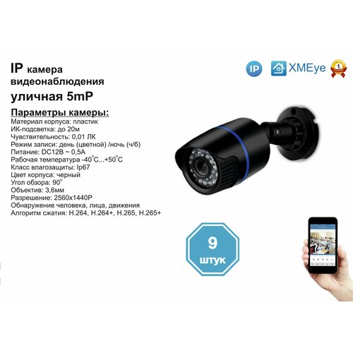 9шт DVB100IP5MP. Уличная IP камера 5мП с ИК до 20м.