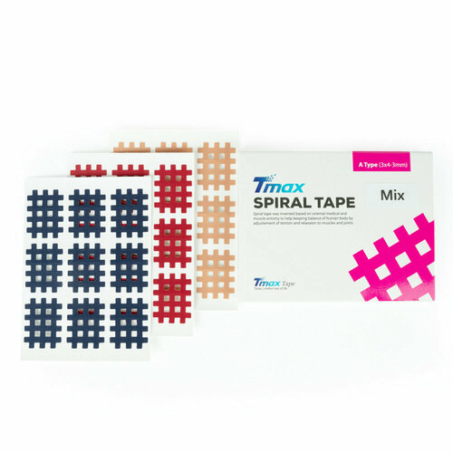 Кросс-тейп Tmax Spiral Tape Type Mix A (20 листов),423731, 3 цвета; синий, красный, телесный