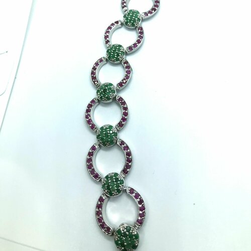 Браслет, серебро, 925 проба, изумруд, рубин