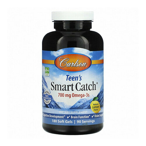 Carlson, Teens Smart Catch, натуральный лимон, 350 мг, 180 мягких таблеток