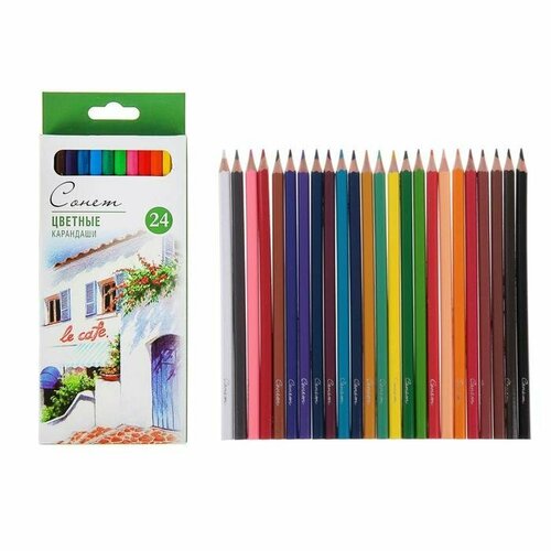 Карандаши художественные цветные мягкие, ЗХК Сонет, 24 цвета (комплект из 2 шт) карандаши художественные цветные мягкие зхк сонет 24 цвета