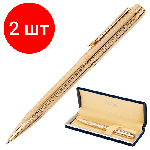 Комплект 2 шт, Ручка подарочная шариковая GALANT Graven Gold, корпус золотистый с гравировкой, золотистые детали, пишущий узел 0.7 мм, синяя, 140466