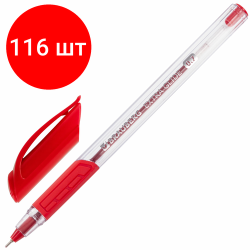 Комплект 116 шт, Ручка шариковая масляная BRAUBERG Extra Glide GT, красная, трехгранная, узел 0.7 мм, линия письма 0.35 мм, 142920