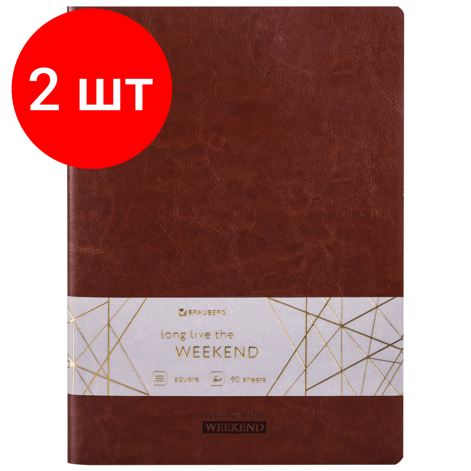 Комплект 2 шт, Тетрадь 60 л. в клетку обложка гладкий кожзам, сшивка, B5 (179х250мм), коричневый, BRAUBERG VIVA, 403896