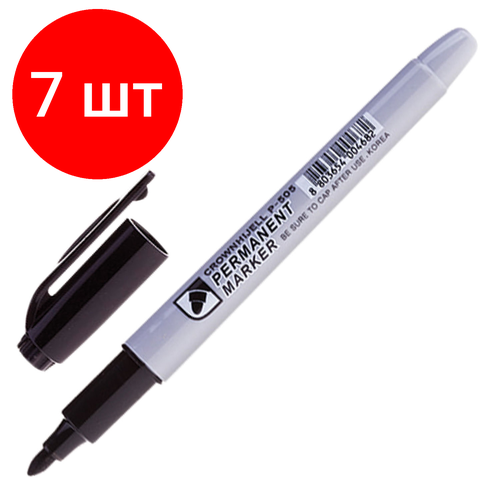 Комплект 7 шт, Маркер перманентный (нестираемый) CROWN Multi Marker Slim, черный, круглый наконечник, 2 мм, P-505 перманентный маркер multi marker slim черный круглый наконечник 2 мм p 505