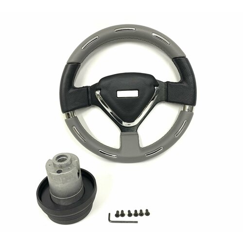 Спортивный руль 4163+PVC+ хром с адаптером на ВАЗ 2108,2109,21099,2113,2114,2115,2110,2111,2112