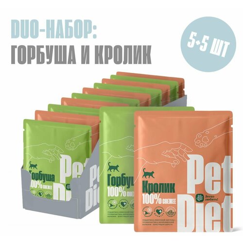 Дуо набор натурального корма из кролика и горбуши Pet Diet, 10 пакетиков по 160 гр