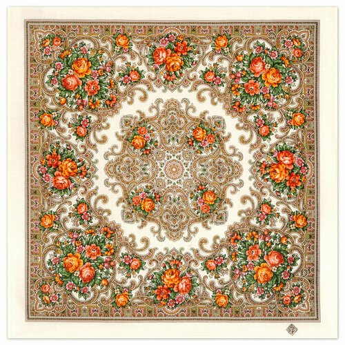 фото Платок павловопосадская платочная мануфактура,72х72 см, горчичный, оранжевый